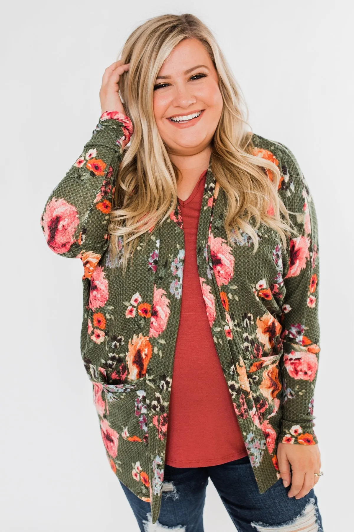 Making Promises Floral Cardigan- Olive
