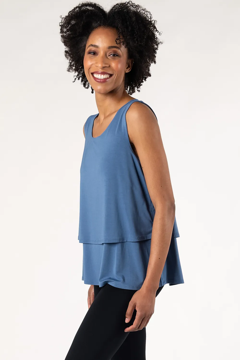 Marie Layered Bamboo Tank - Coast Blue