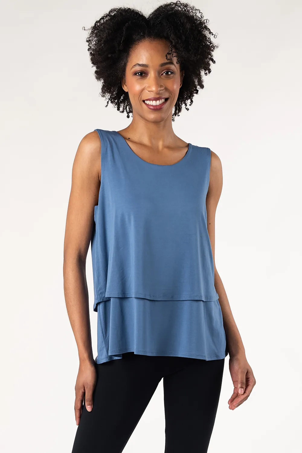 Marie Layered Bamboo Tank - Coast Blue