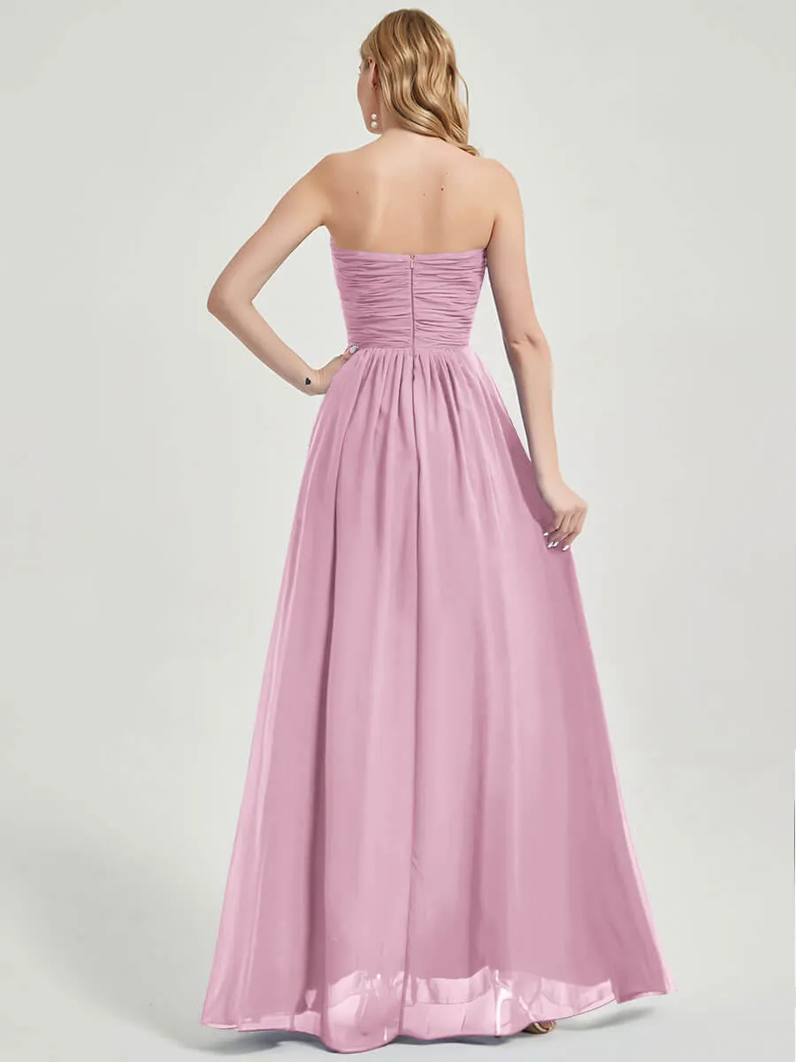 Mauve Strapless Sweetheart  Chiffon Maternity Maxi Bridesmaid Dress