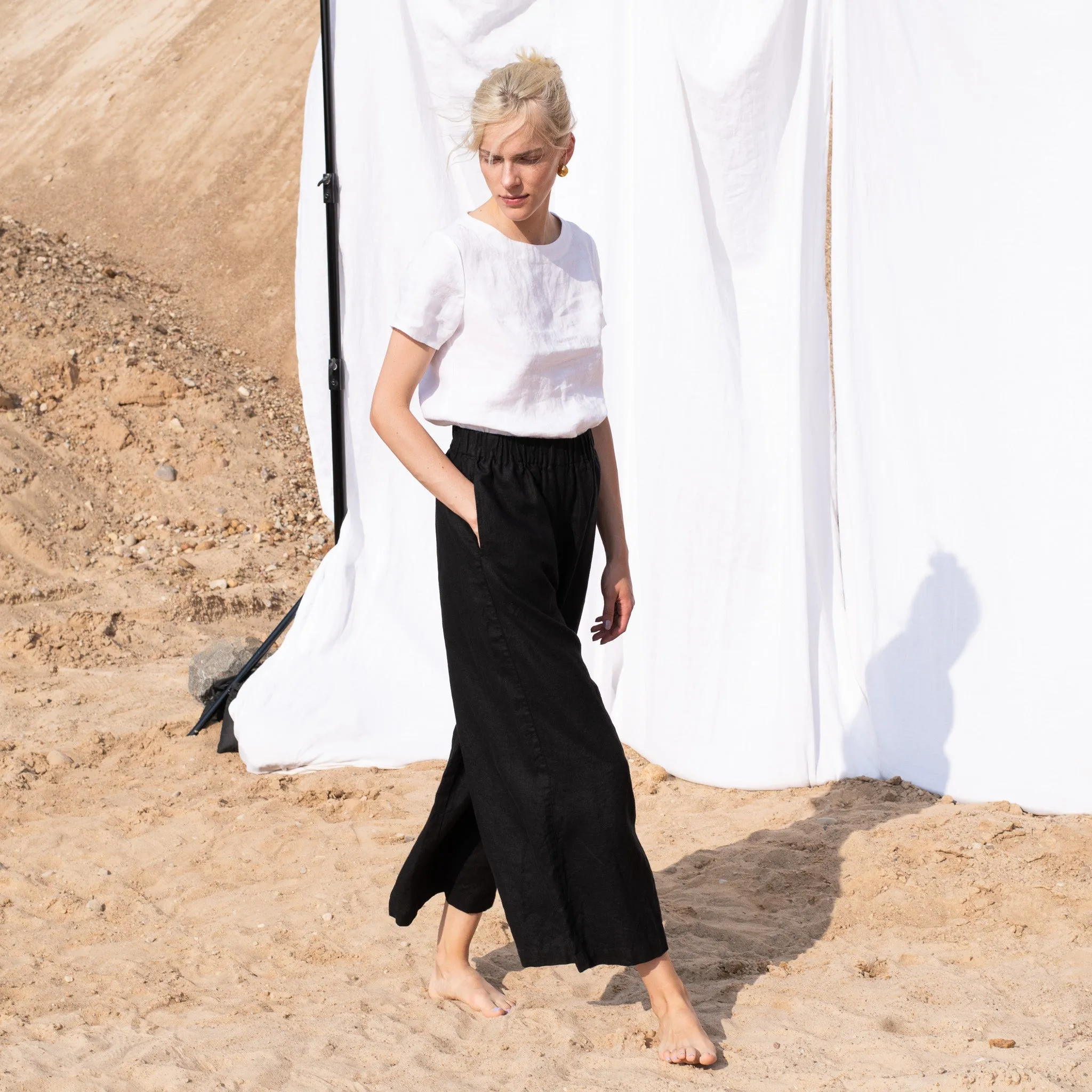 Maxi WELS wide leg linen pants in Black