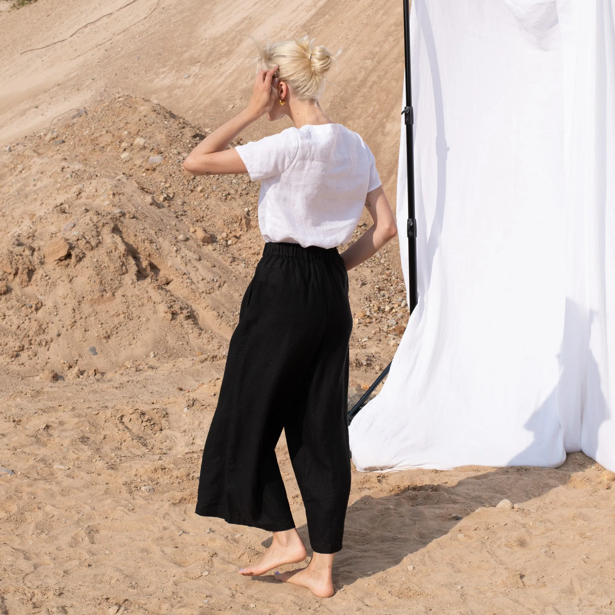 Maxi WELS wide leg linen pants in Black