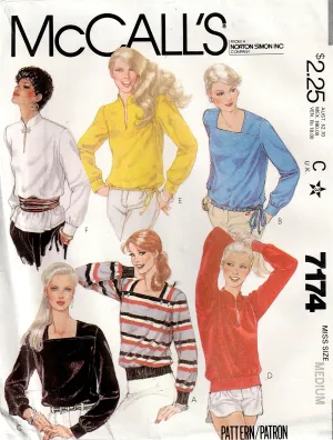 McCall's 7174 Womens Pullover Casual Tops 1980s Vintage Sewing Pattern Size MEDIUM 12-14 UNCUT Factory Folded
