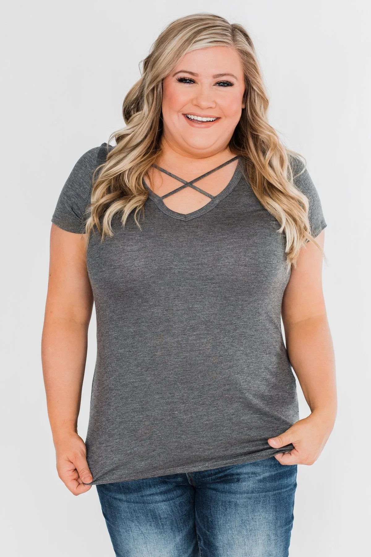 Meet Me Here Short Sleeve Top - Light Charcoal