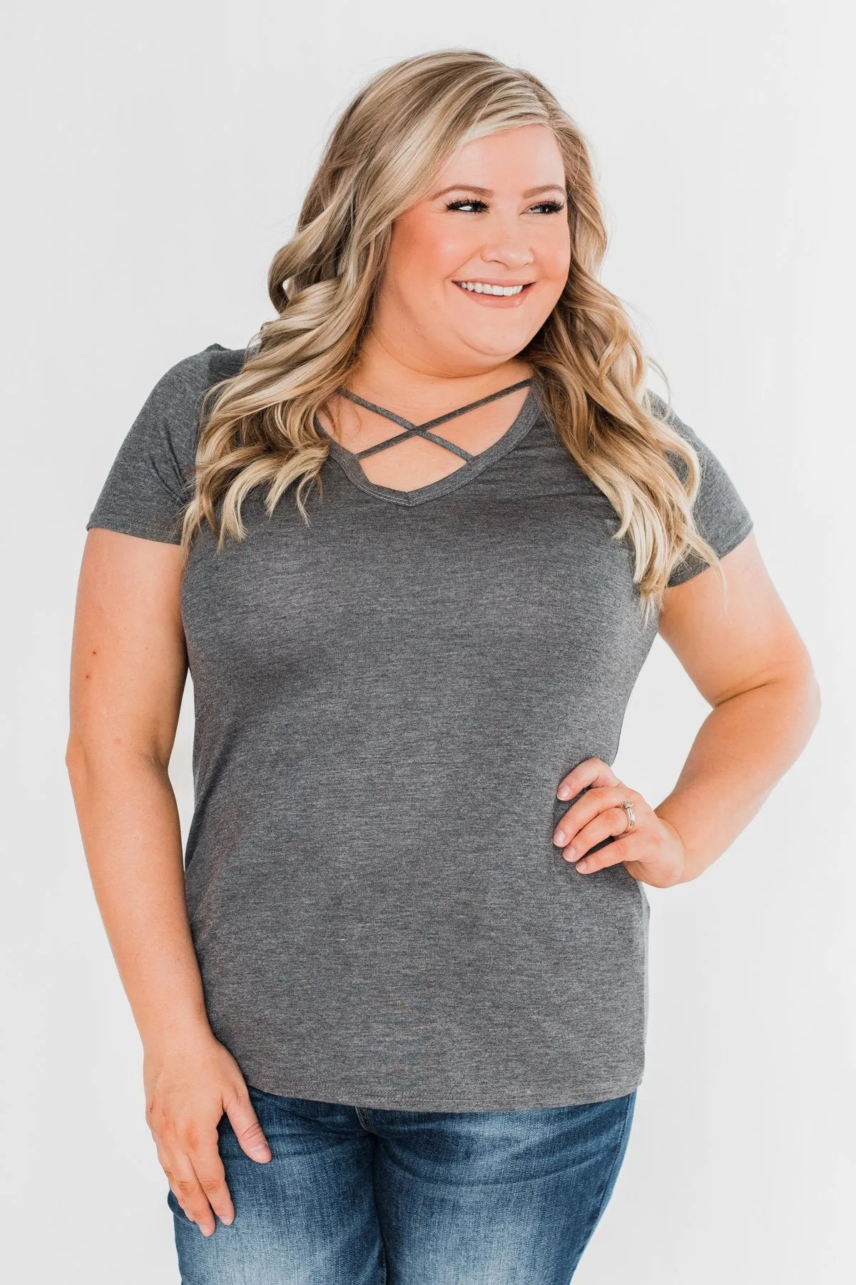 Meet Me Here Short Sleeve Top - Light Charcoal
