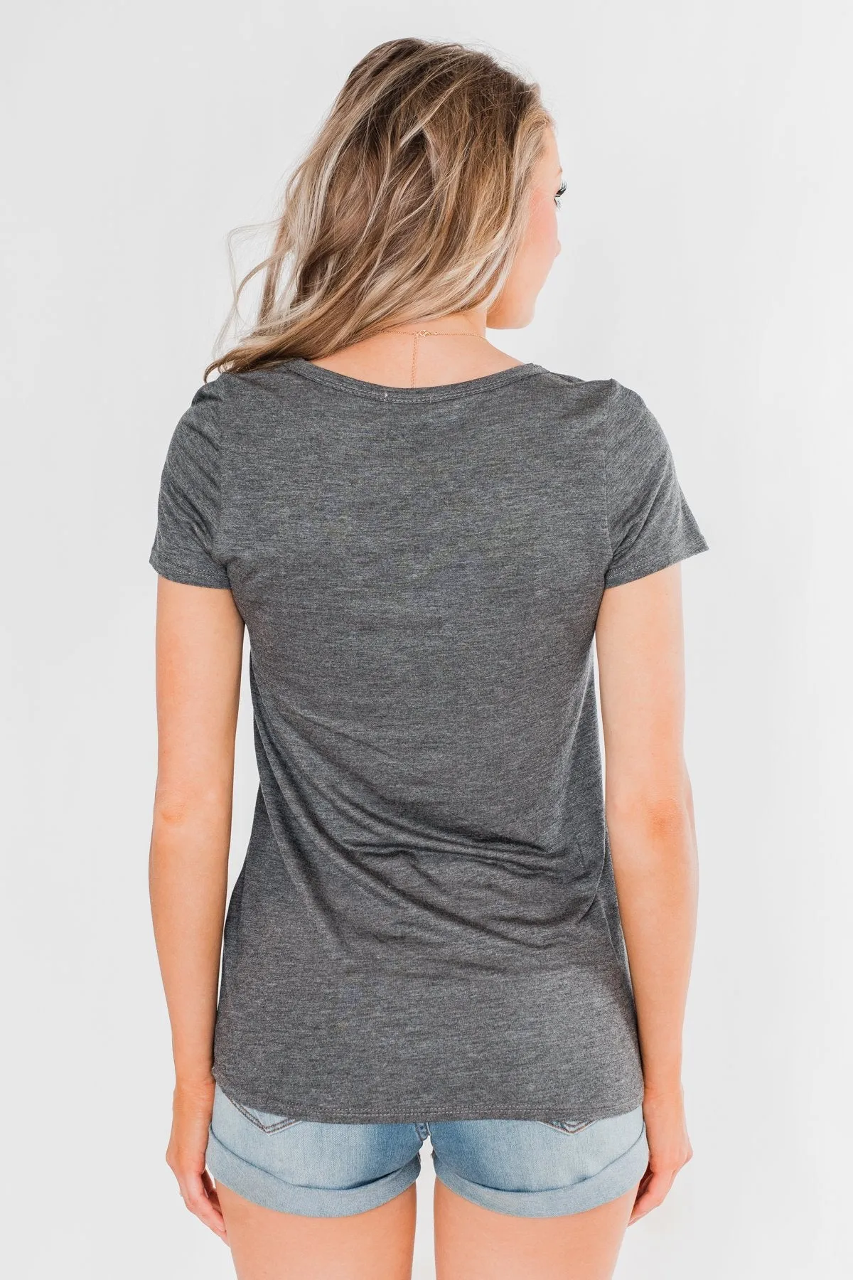 Meet Me Here Short Sleeve Top - Light Charcoal