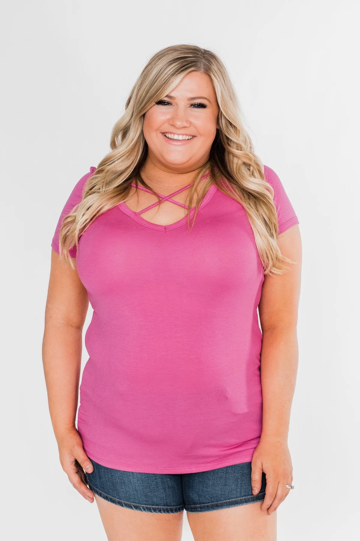 Meet Me Here Short Sleeve Top- Magenta