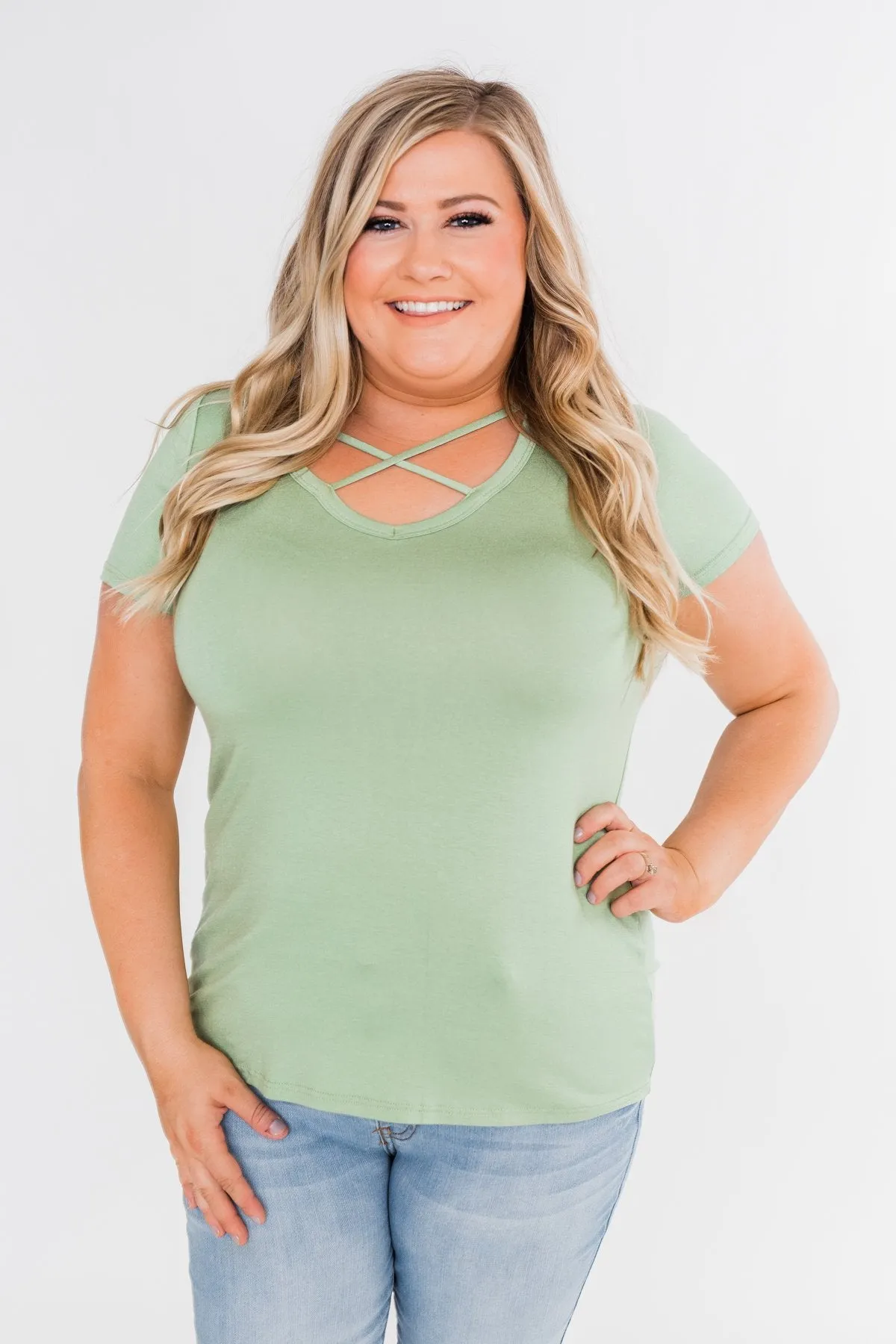 Meet Me Here Short Sleeve Top- Sage