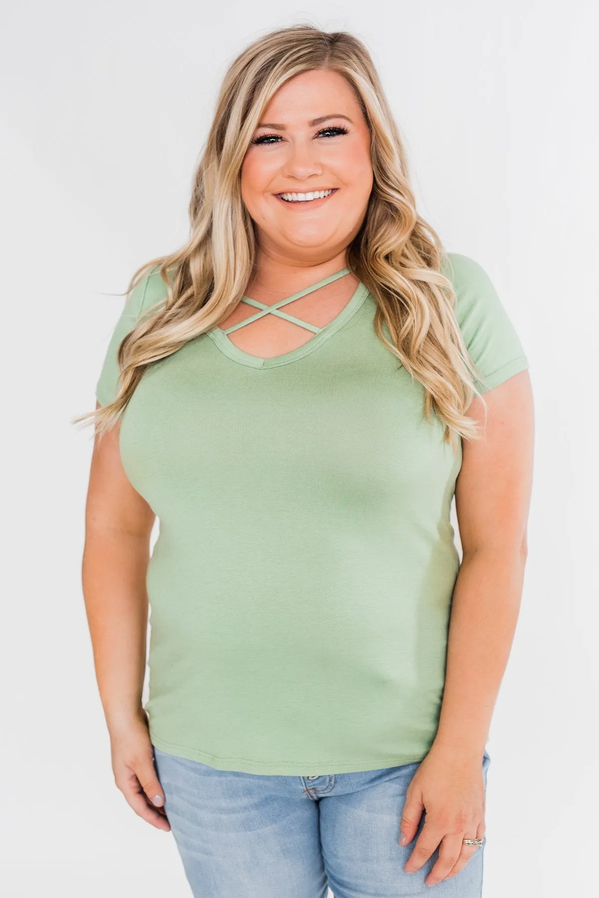 Meet Me Here Short Sleeve Top- Sage