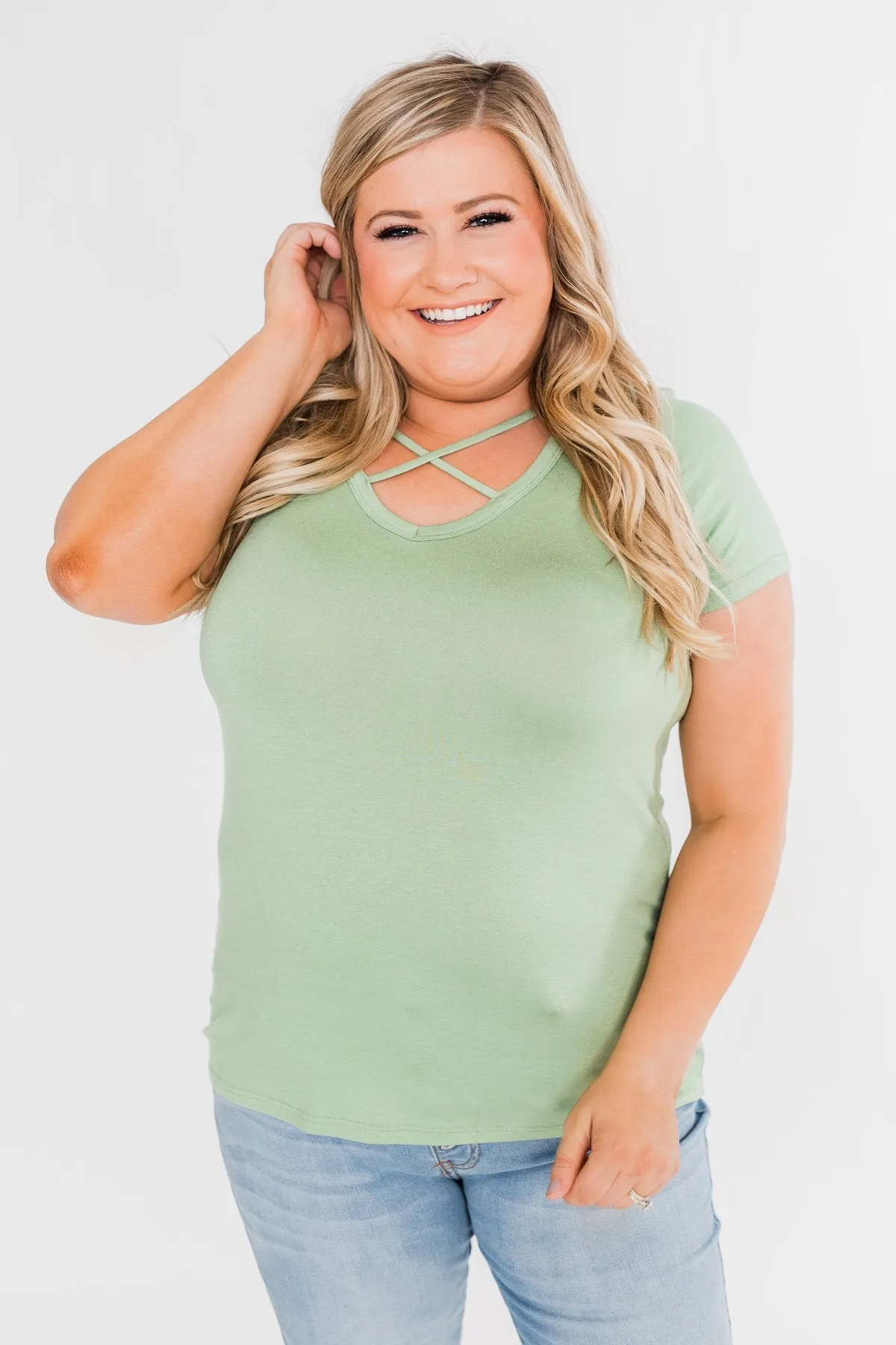 Meet Me Here Short Sleeve Top- Sage