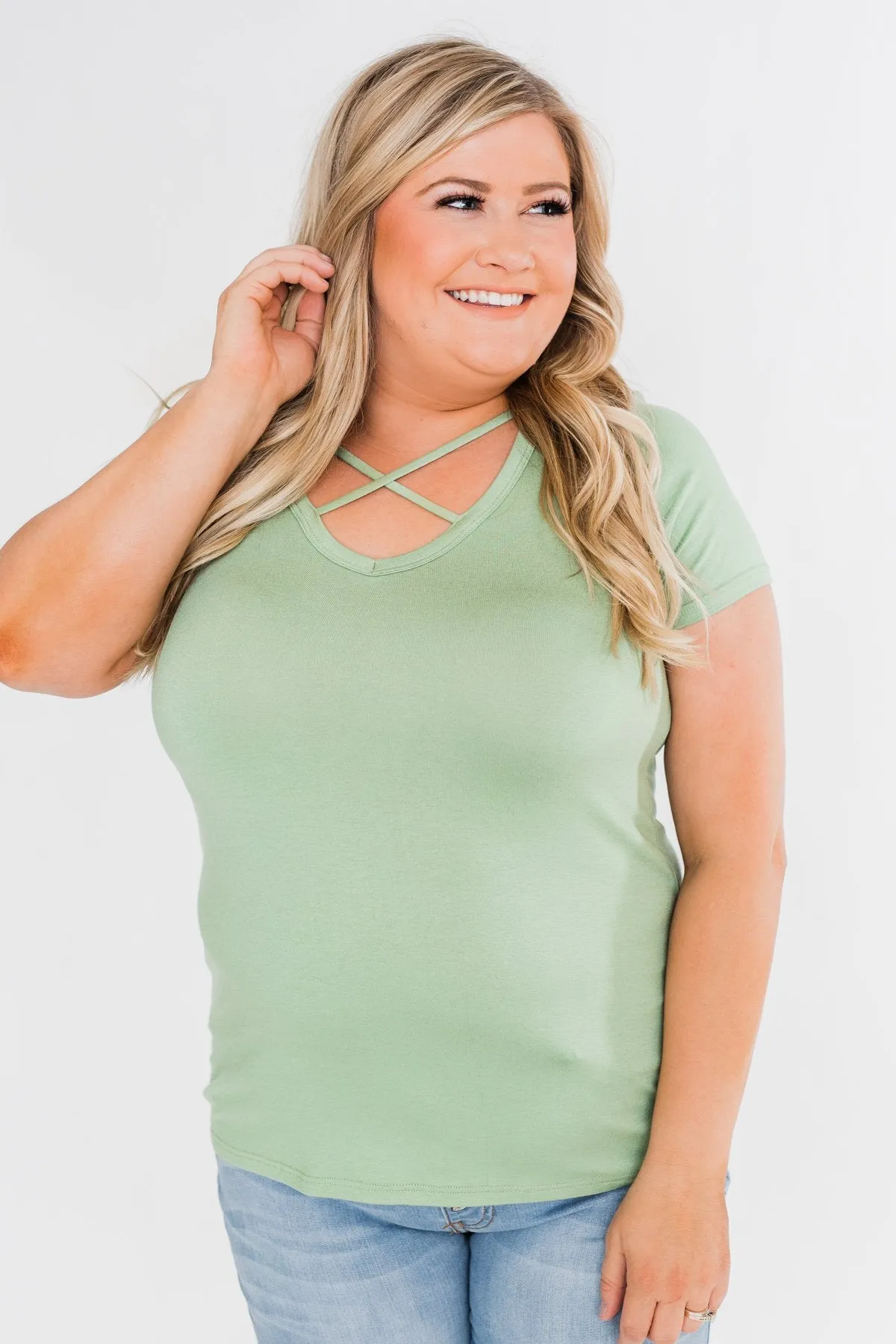 Meet Me Here Short Sleeve Top- Sage