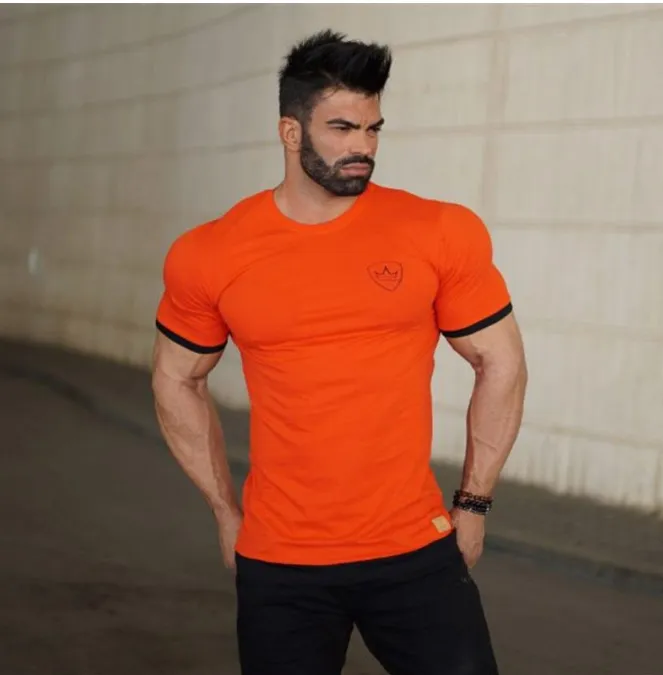 Men Short Sleeve T Shirt Fitness Bodybuilding Crossfitsmale Brand