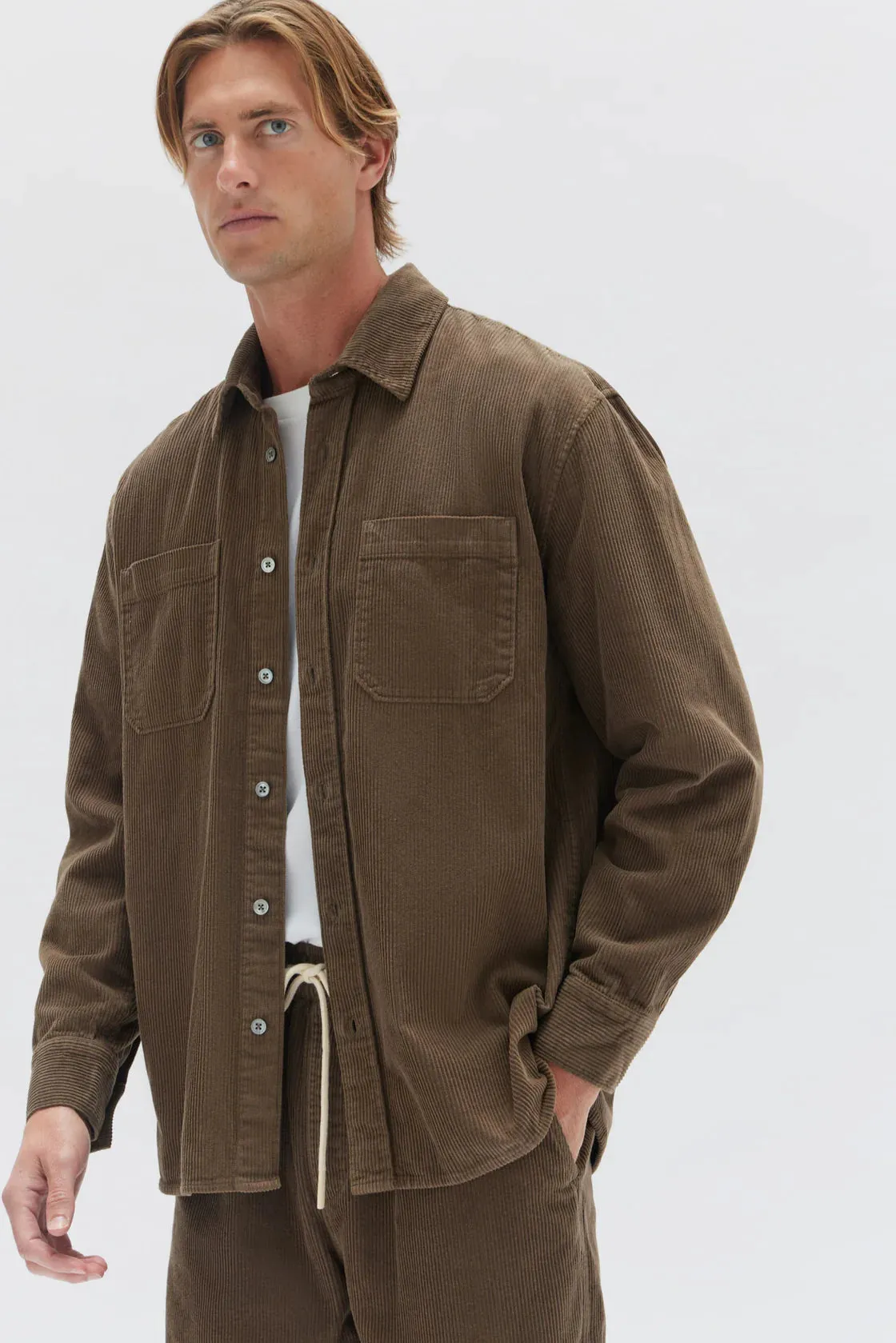 Mens Harley Cord Shirt Dark Olive
