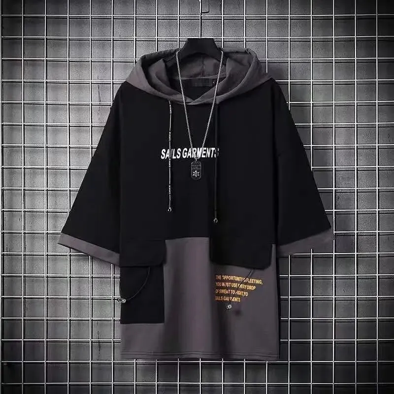 Men's  Short Sleeve Printed Hooded Tops