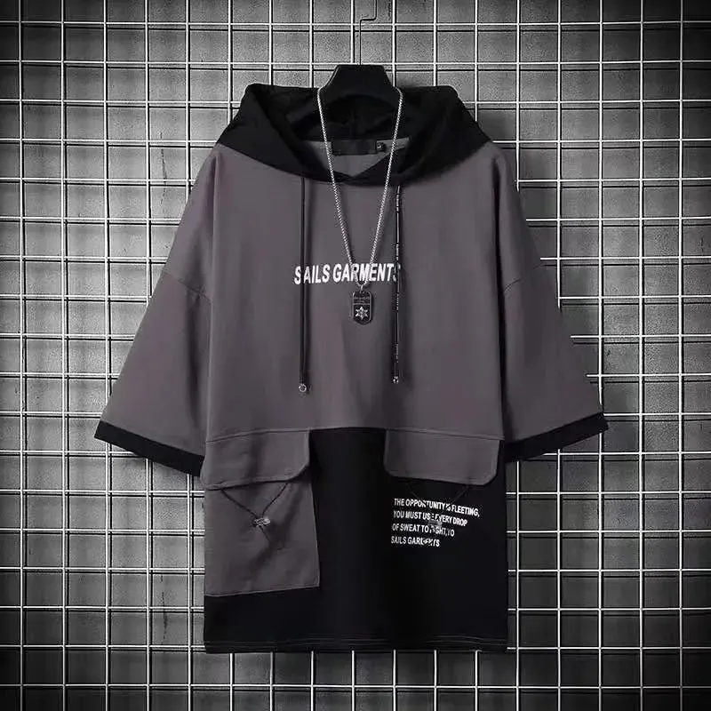 Men's  Short Sleeve Printed Hooded Tops