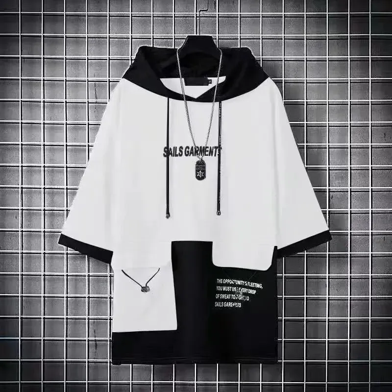Men's  Short Sleeve Printed Hooded Tops