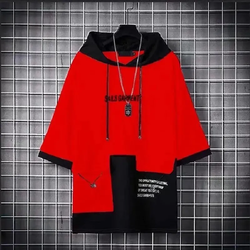 Men's  Short Sleeve Printed Hooded Tops