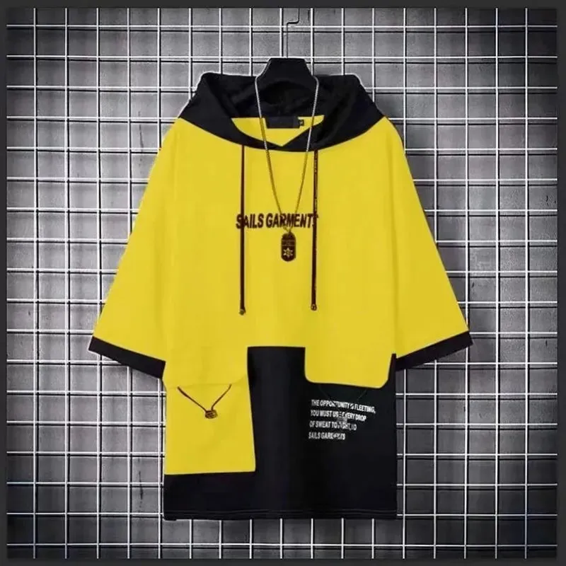 Men's  Short Sleeve Printed Hooded Tops