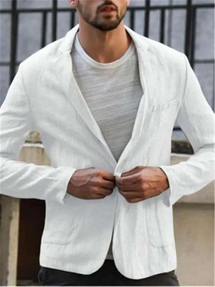 Men's Slim Fit Lapel Collar Casual Linen Blazer Jacket