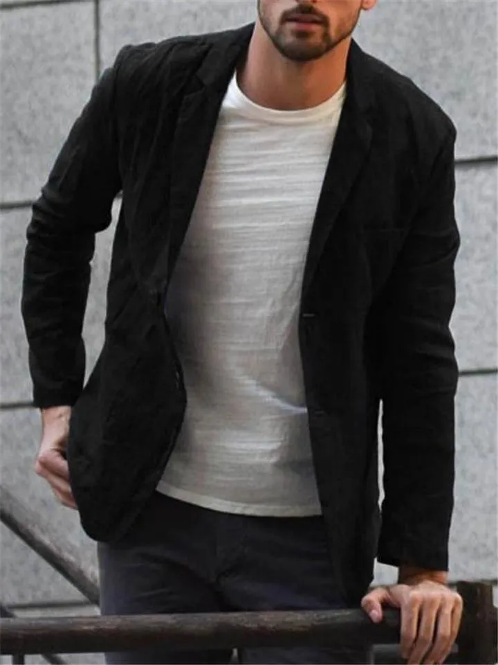 Men's Slim Fit Lapel Collar Casual Linen Blazer Jacket