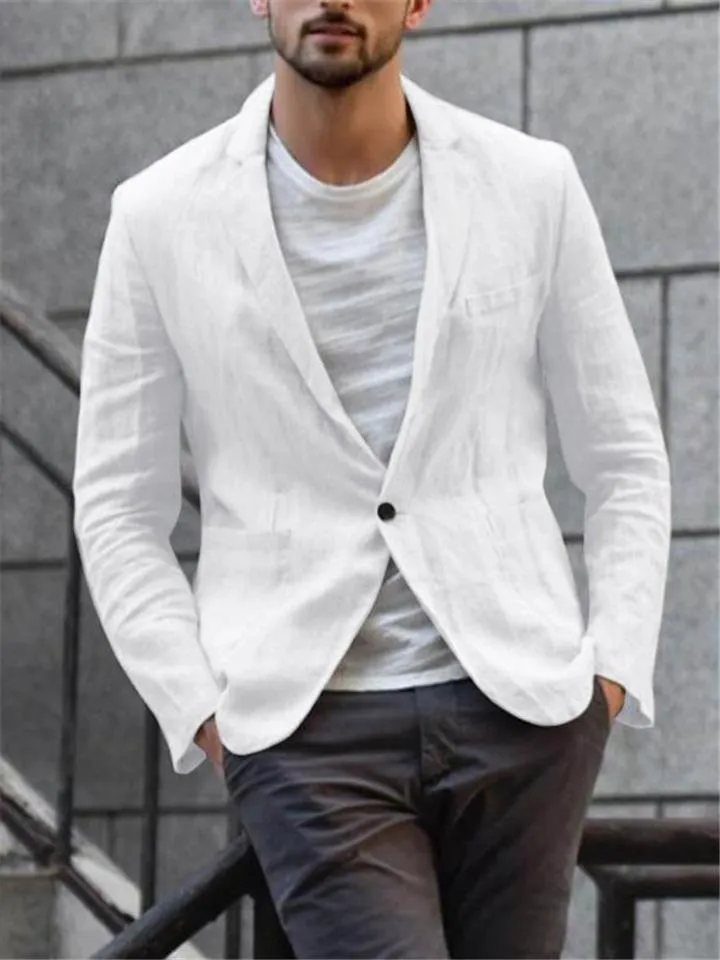 Men's Slim Fit Lapel Collar Casual Linen Blazer Jacket