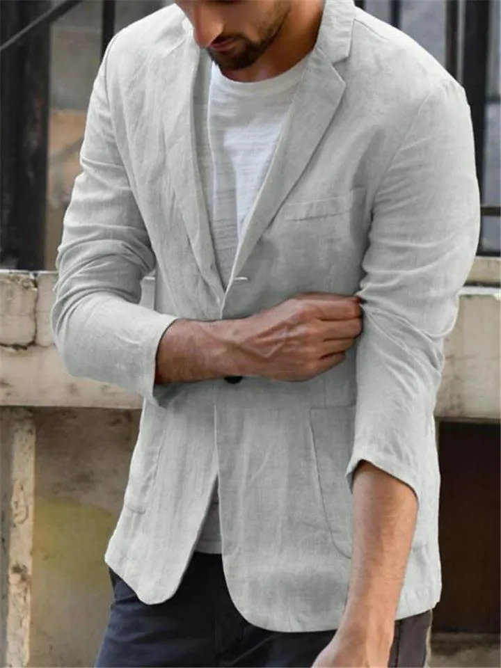 Men's Slim Fit Lapel Collar Casual Linen Blazer Jacket