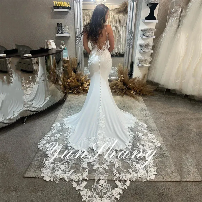 Mermaid Wedding Dresses Women Open Back