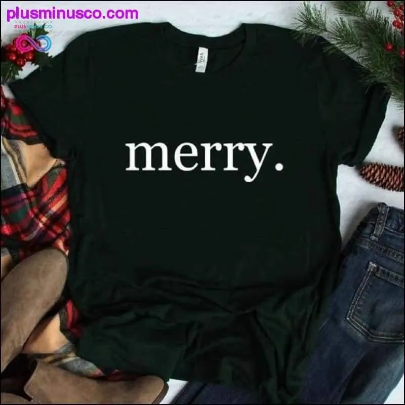 Merry Christmas Print Short Sleeve T-shirt at