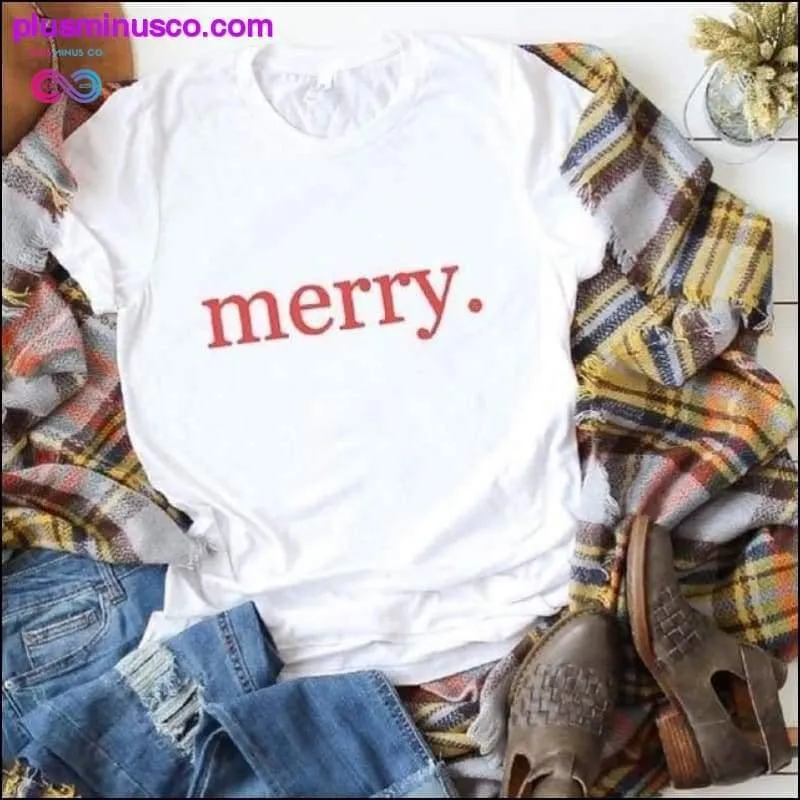 Merry Christmas Print Short Sleeve T-shirt at
