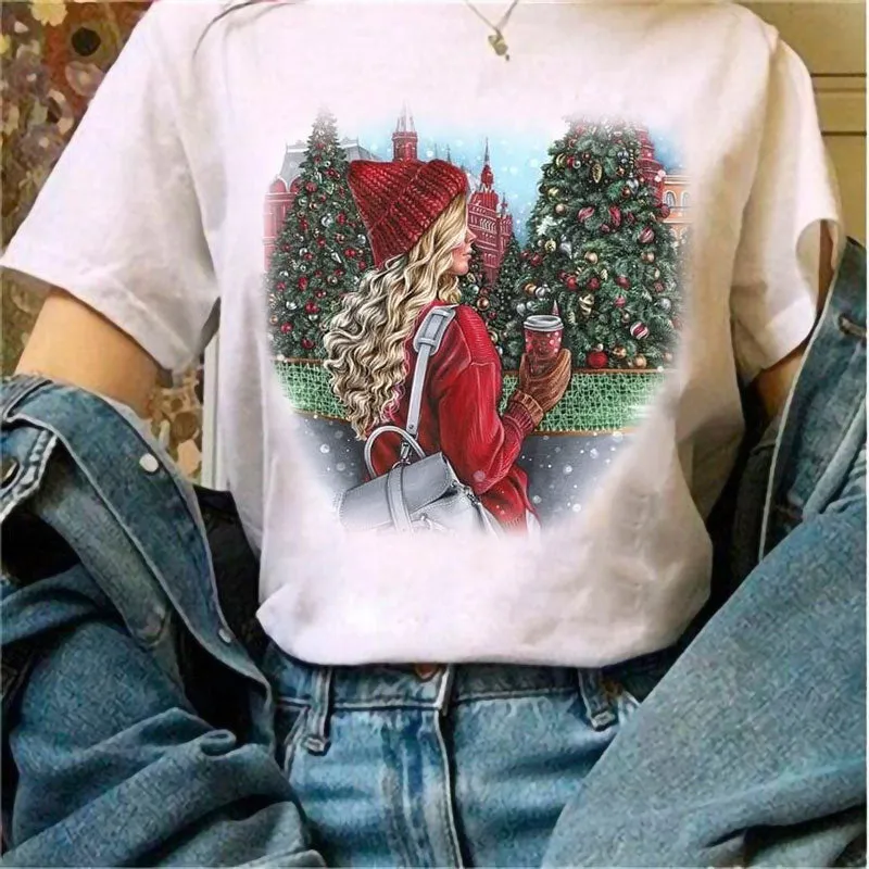 Merry Christmas Women White T-Shirt M