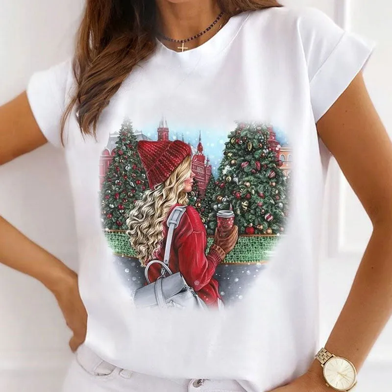 Merry Christmas Women White T-Shirt M