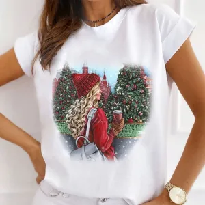 Merry Christmas Women White T-Shirt M