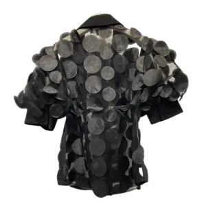 Mesh Splicing Round Polka Dots Button-Down Top - B