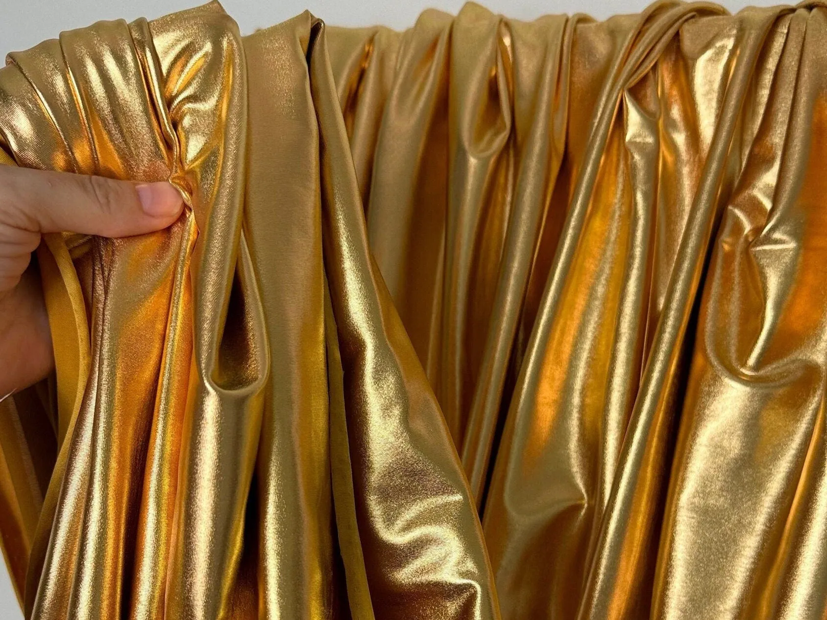Metallic Lame Foil Stretch Fabric by Yard, 4 way Stretch All Over Foil on Stretch Knit, Perfect for Dance Wear, Costumes, Dresses, Leggings