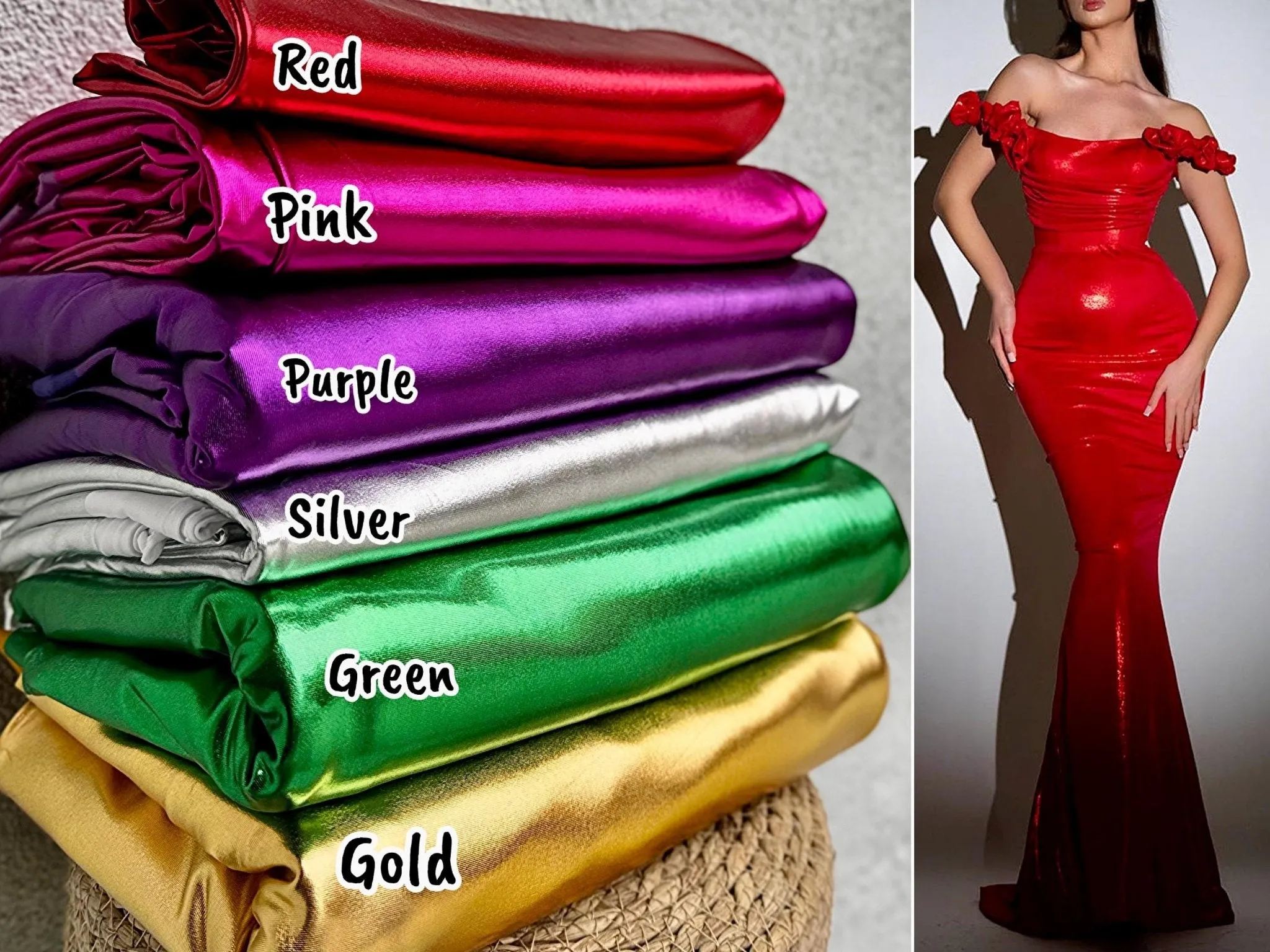Metallic Lame Foil Stretch Fabric by Yard, 4 way Stretch All Over Foil on Stretch Knit, Perfect for Dance Wear, Costumes, Dresses, Leggings