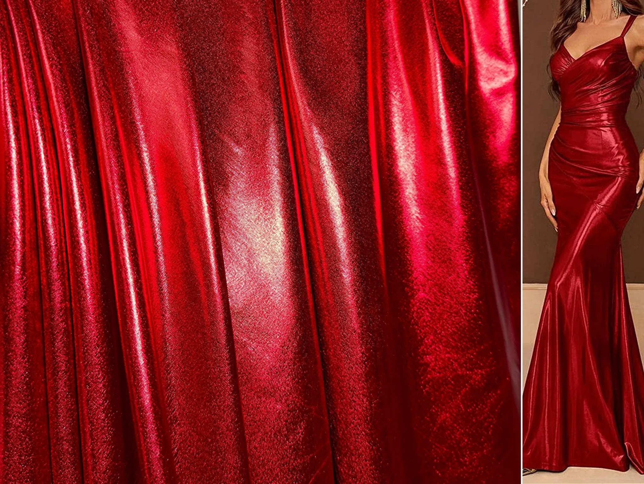 Metallic Stretch Red Lame Foil Spandex Fabric by Yard Shiny Red Foil on Stretch Knit, Perfect for Dance Wear, Decor, Red Dresses, Leggings