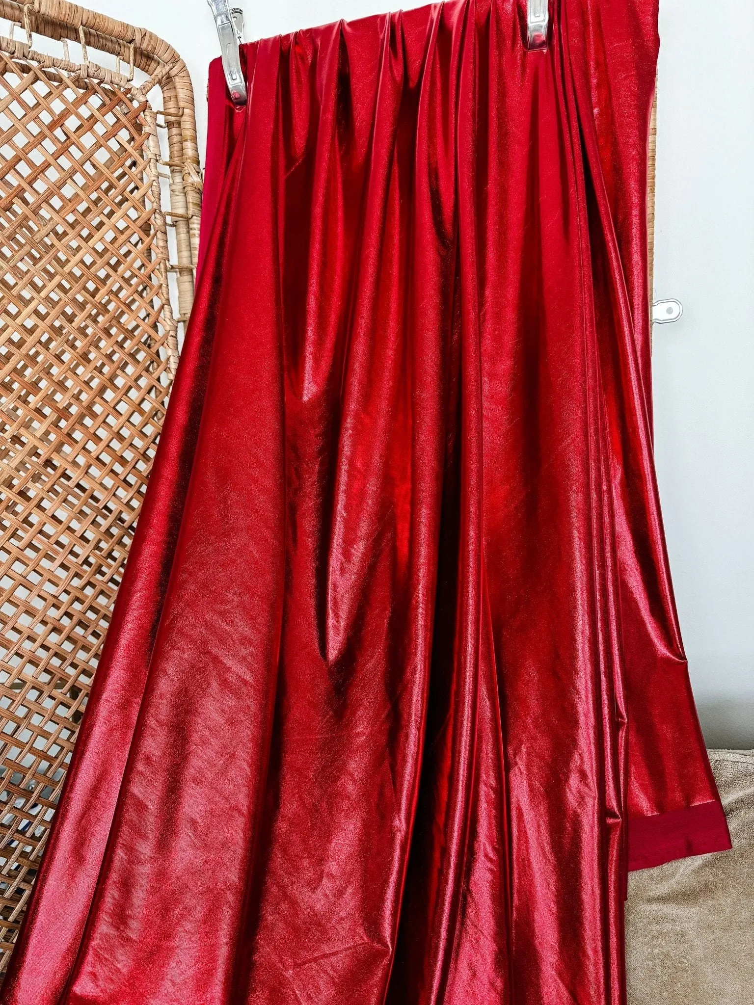 Metallic Stretch Red Lame Foil Spandex Fabric by Yard Shiny Red Foil on Stretch Knit, Perfect for Dance Wear, Decor, Red Dresses, Leggings