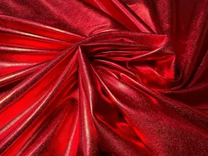 Metallic Stretch Red Lame Foil Spandex Fabric by Yard Shiny Red Foil on Stretch Knit, Perfect for Dance Wear, Decor, Red Dresses, Leggings