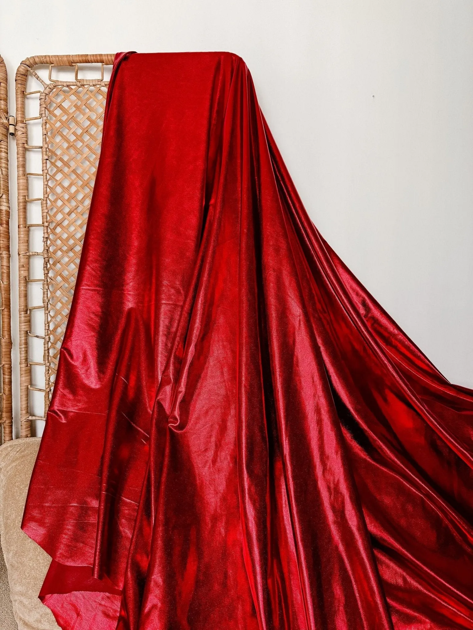 Metallic Stretch Red Lame Foil Spandex Fabric by Yard Shiny Red Foil on Stretch Knit, Perfect for Dance Wear, Decor, Red Dresses, Leggings