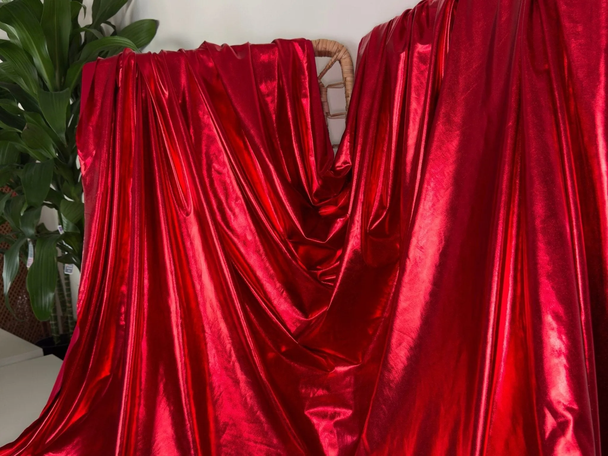 Metallic Stretch Red Lame Foil Spandex Fabric by Yard Shiny Red Foil on Stretch Knit, Perfect for Dance Wear, Decor, Red Dresses, Leggings