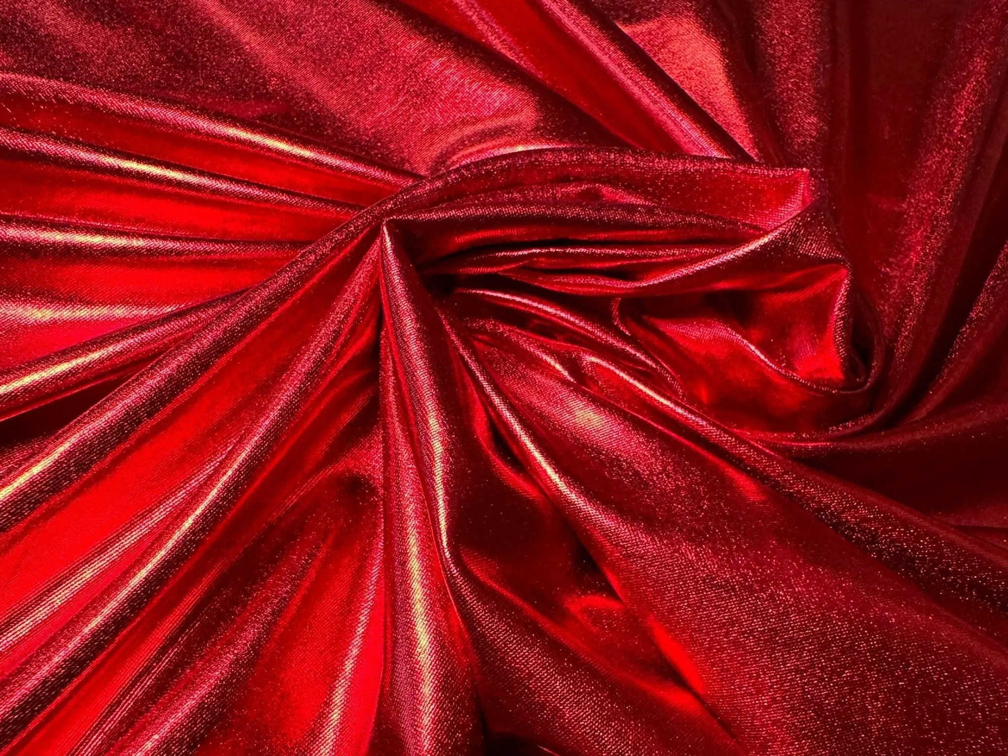 Metallic Stretch Red Lame Foil Spandex Fabric by Yard Shiny Red Foil on Stretch Knit, Perfect for Dance Wear, Decor, Red Dresses, Leggings