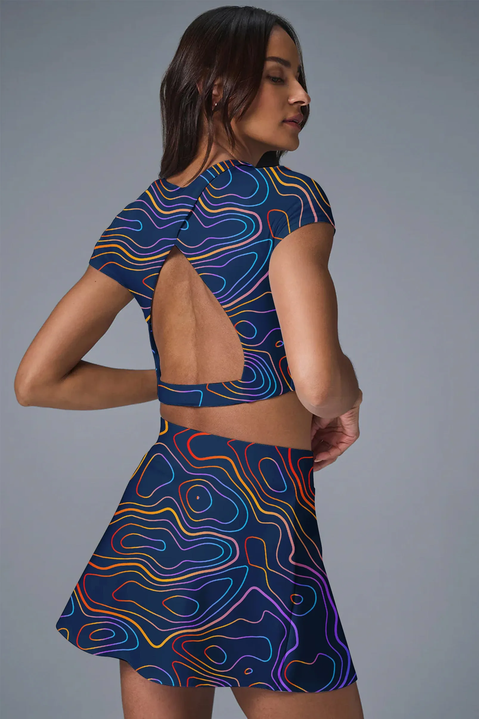 Midnight Terrain Set – Women’s Topographic Print Activewear