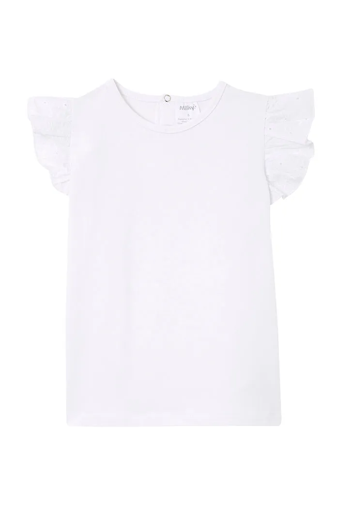 MILKY WHITE BRODERIE FRILL TEE
