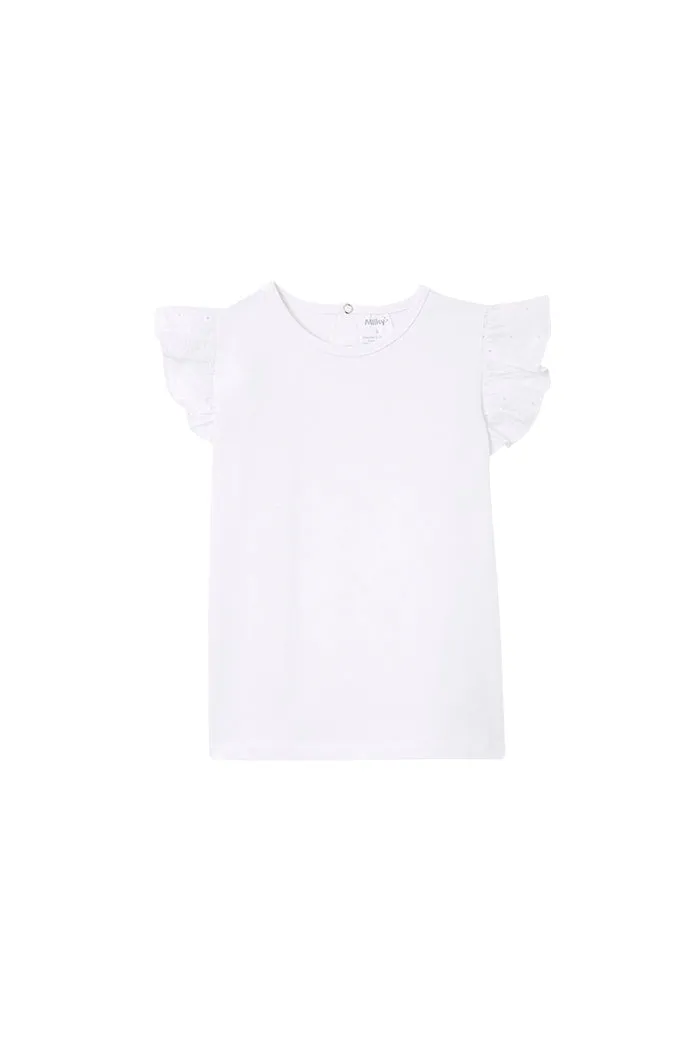 MILKY WHITE BRODERIE FRILL TEE