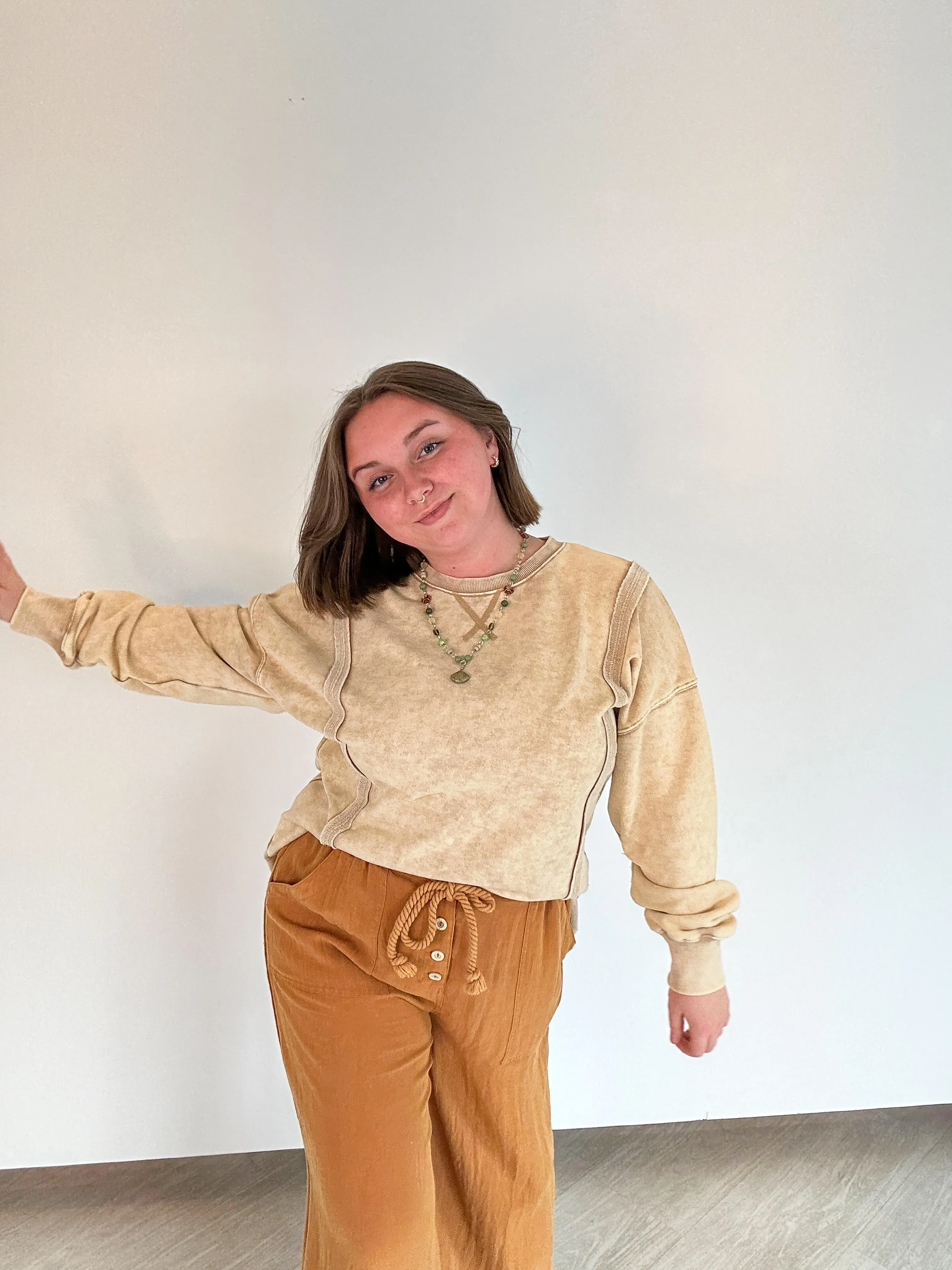 Mineral French Terry Beige Oversized Top