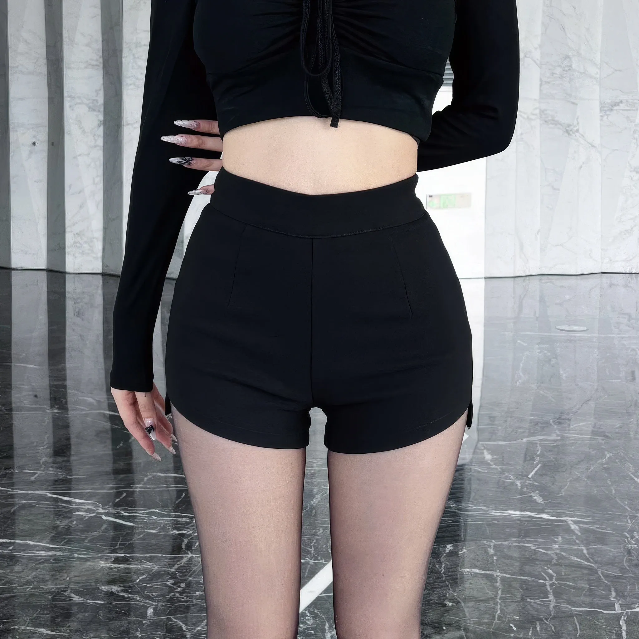 Minimalist High-Waist Black Shorts
