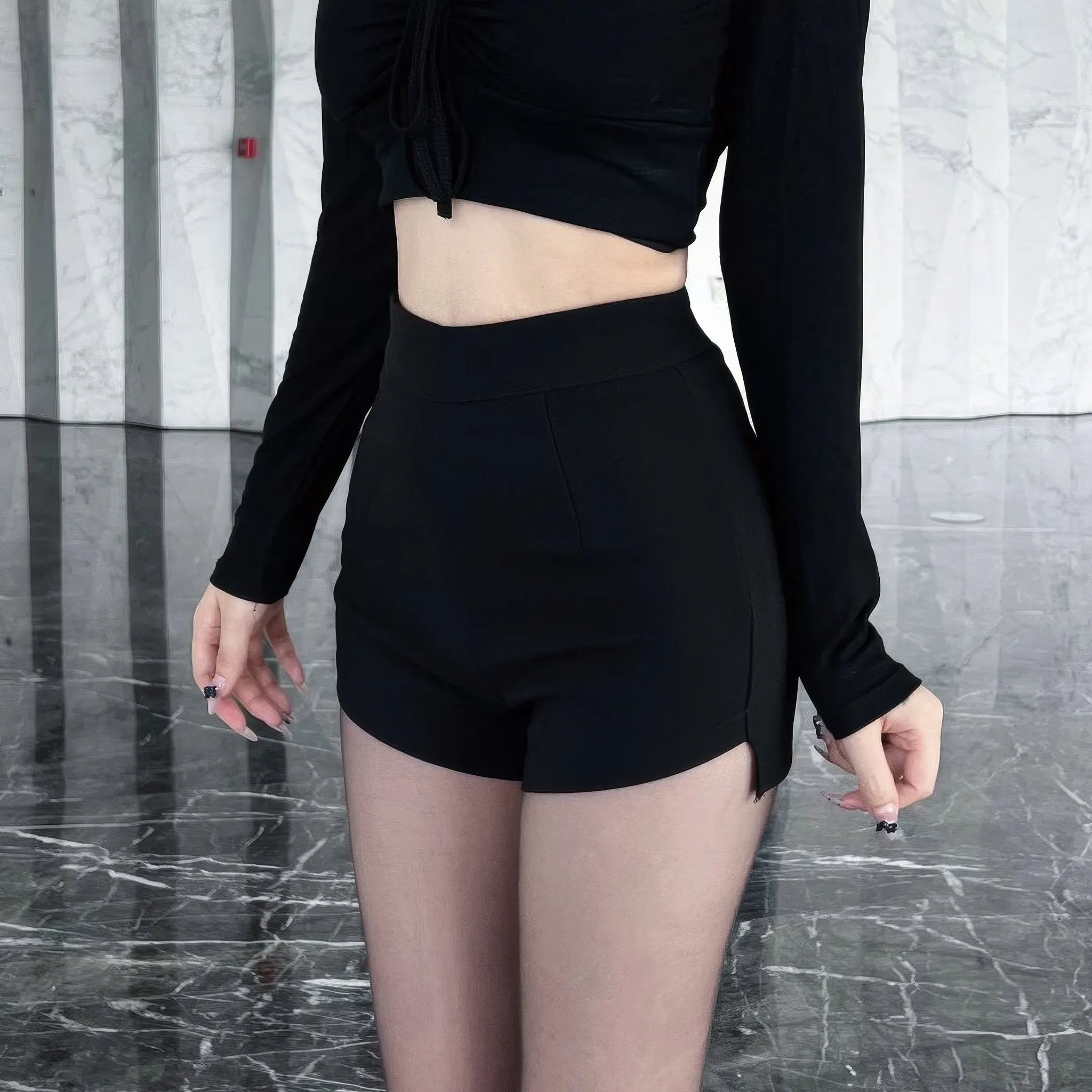 Minimalist High-Waist Black Shorts