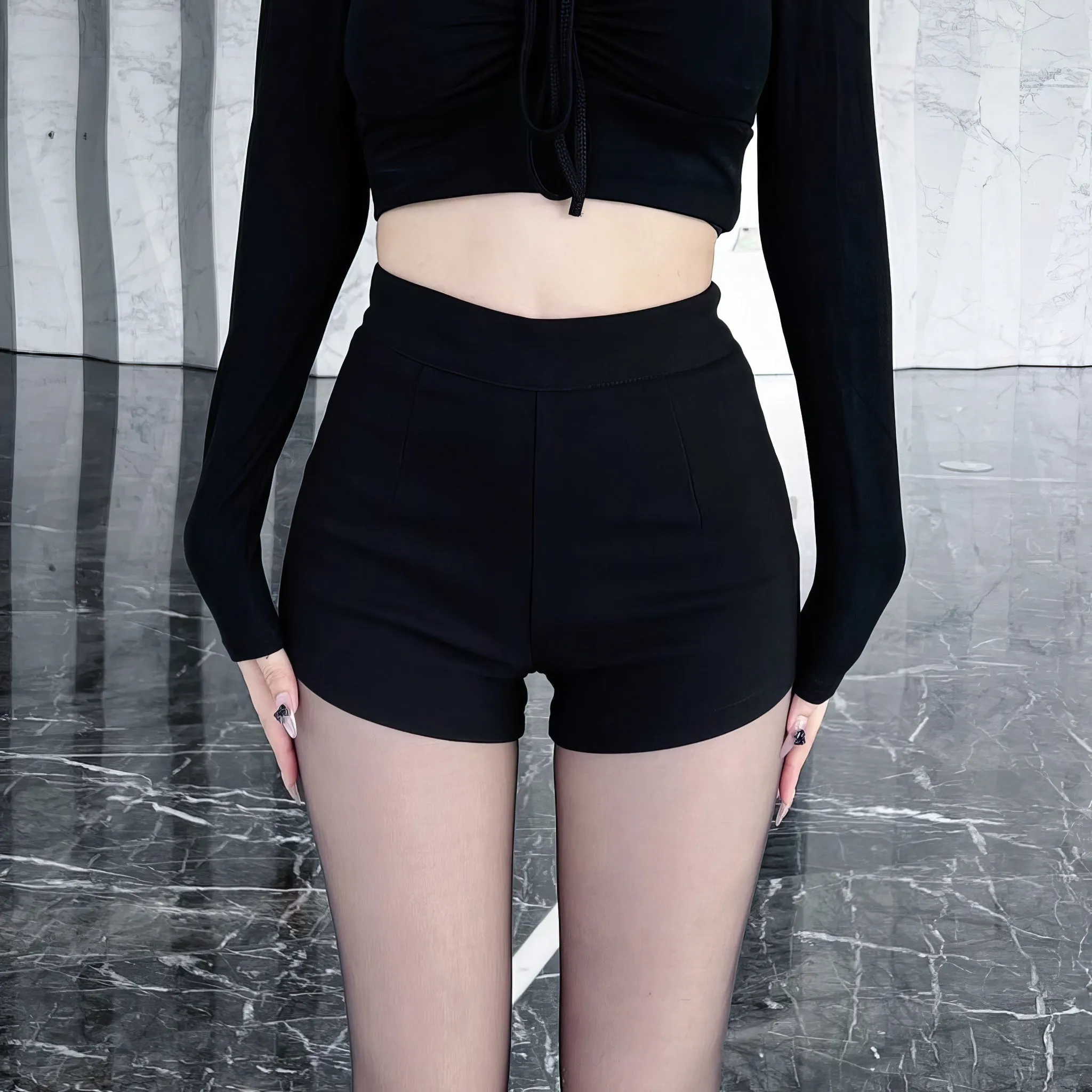 Minimalist High-Waist Black Shorts
