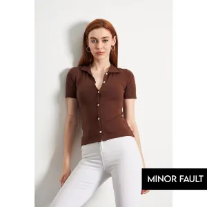 (Minor Fault) Brown Button Down Collar Top