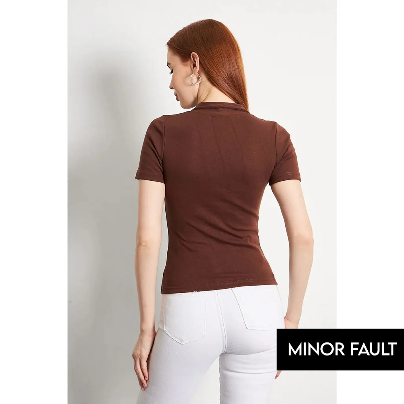 (Minor Fault) Brown Button Down Collar Top